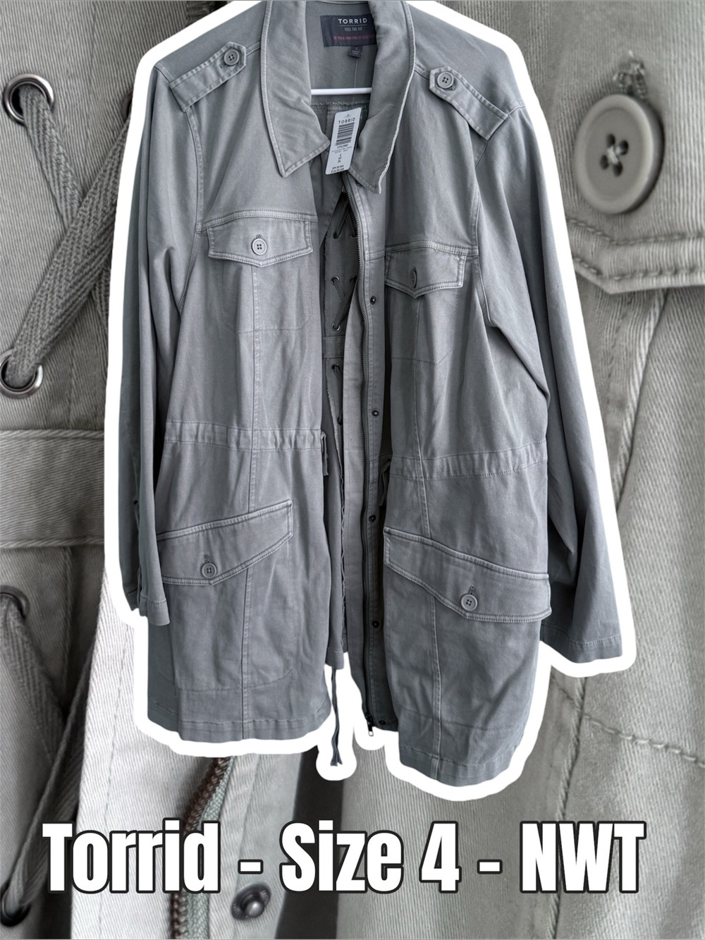 torrid Gray Military Field Jacket with Utility Pockets